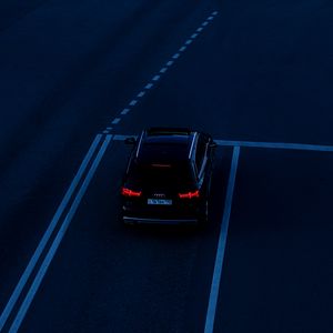 Preview wallpaper audi, car, headlights, road, marking