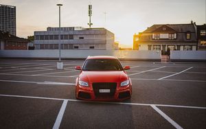 Preview wallpaper ауди, car, red, front view, parking, sunset