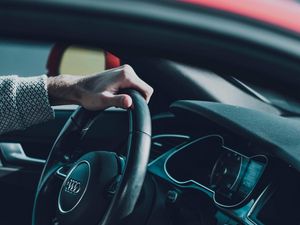 Preview wallpaper audi, car, steering wheel, hands