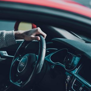 Preview wallpaper audi, car, steering wheel, hands