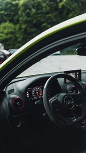 Preview wallpaper audi, car, steering wheel, speedometer, interior
