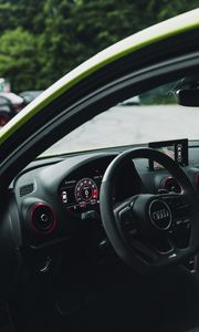 Preview wallpaper audi, car, steering wheel, speedometer, interior