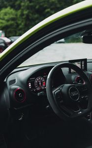 Preview wallpaper audi, car, steering wheel, speedometer, interior