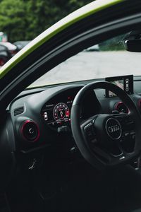 Preview wallpaper audi, car, steering wheel, speedometer, interior