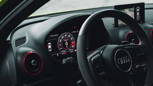 Preview wallpaper audi, car, steering wheel, speedometer, interior