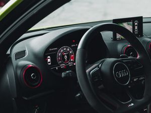 Preview wallpaper audi, car, steering wheel, speedometer, interior
