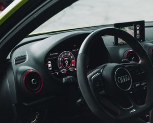 Preview wallpaper audi, car, steering wheel, speedometer, interior