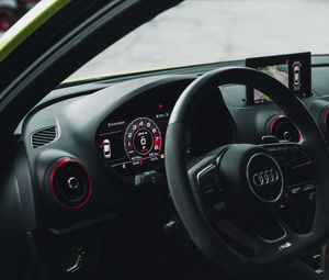 Preview wallpaper audi, car, steering wheel, speedometer, interior