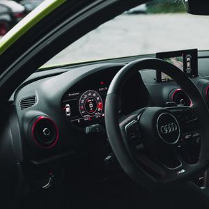 Preview wallpaper audi, car, steering wheel, speedometer, interior