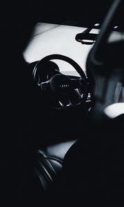 Preview wallpaper audi, car, steering wheel, black