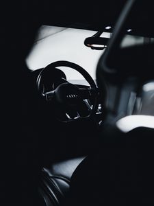 Preview wallpaper audi, car, steering wheel, black