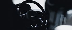 Preview wallpaper audi, car, steering wheel, black