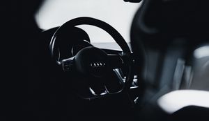 Preview wallpaper audi, car, steering wheel, black