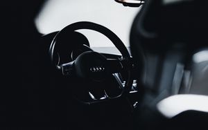 Preview wallpaper audi, car, steering wheel, black