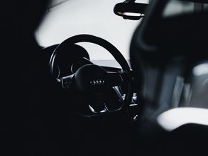 Preview wallpaper audi, car, steering wheel, black