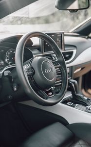 Preview wallpaper audi, car, steering wheel, salon, black