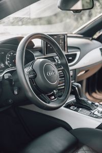 Preview wallpaper audi, car, steering wheel, salon, black