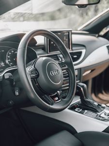 Preview wallpaper audi, car, steering wheel, salon, black