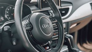 Preview wallpaper audi, car, steering wheel, salon, black