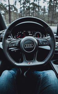 Preview wallpaper audi, car, steering wheel, salon, driver