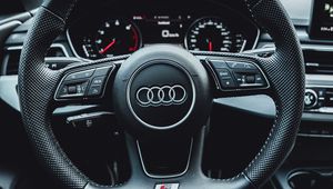 Preview wallpaper audi, car, steering wheel, salon, driver