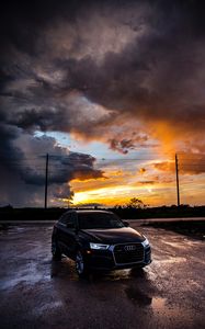 Preview wallpaper audi, car, sunset, overcast