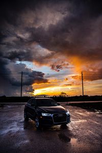 Preview wallpaper audi, car, sunset, overcast