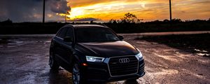 Preview wallpaper audi, car, sunset, overcast