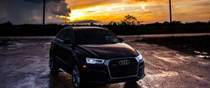 Preview wallpaper audi, car, sunset, overcast