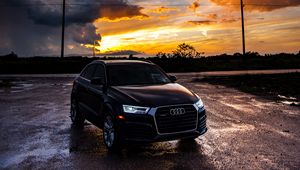 Preview wallpaper audi, car, sunset, overcast