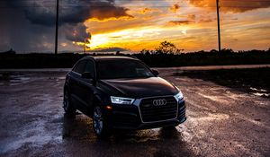 Preview wallpaper audi, car, sunset, overcast