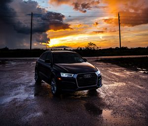 Preview wallpaper audi, car, sunset, overcast