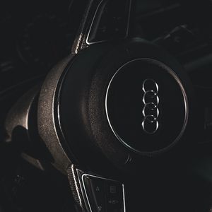 Preview wallpaper audi, car, wheel, control, salon, black