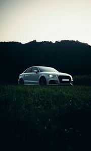 Preview wallpaper audi, car, white, grass, nature