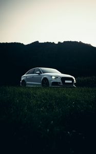Preview wallpaper audi, car, white, grass, nature