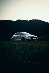 Preview wallpaper audi, car, white, grass, nature