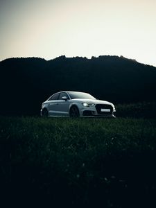 Preview wallpaper audi, car, white, grass, nature
