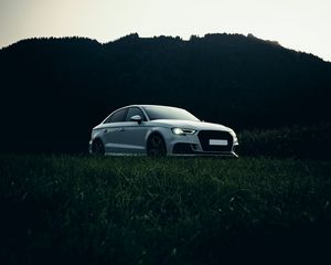 Preview wallpaper audi, car, white, grass, nature