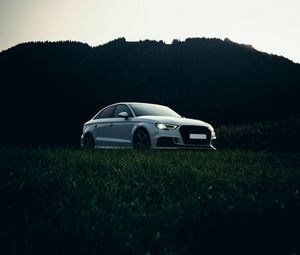 Preview wallpaper audi, car, white, grass, nature