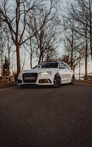 Preview wallpaper audi, car, white, road, trees