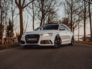 Preview wallpaper audi, car, white, road, trees