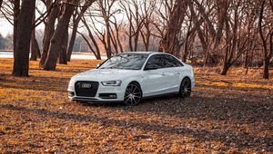 Preview wallpaper audi, car, white, trees