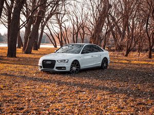 Preview wallpaper audi, car, white, trees