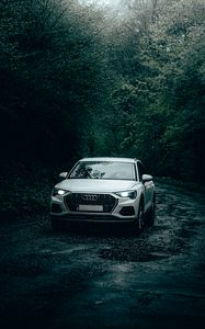 Preview wallpaper audi, car, white, road, rain