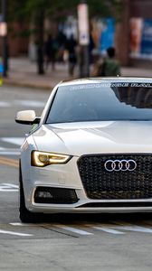 Preview wallpaper audi, car, white, front view, road
