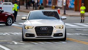 Preview wallpaper audi, car, white, front view, road