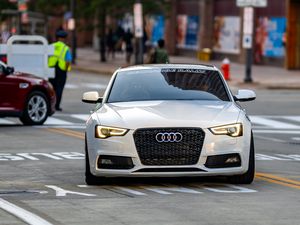 Preview wallpaper audi, car, white, front view, road