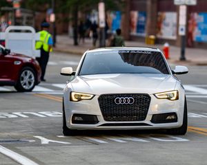 Preview wallpaper audi, car, white, front view, road