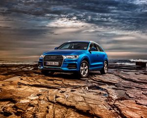 Preview wallpaper audi, q3, tfsi, quattro, au-spec, blue, side view