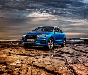 Preview wallpaper audi, q3, tfsi, quattro, au-spec, blue, side view